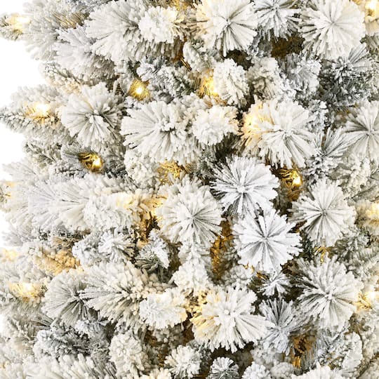 9ft. Pre-Lit Flocked Alberta Spruce Artificial Christmas Tree, White LED Lights